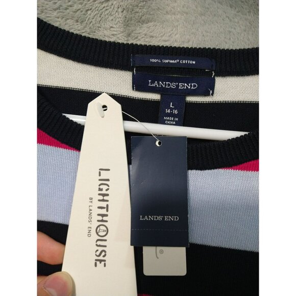 Lands End Sweater Womens Large Striped Supima Cotton Short Sleeve Jewel Neck - Picture 5 of 8